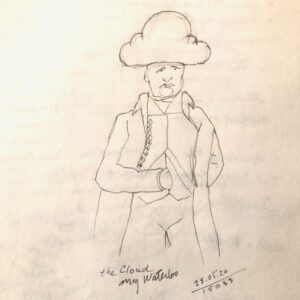pencil drawing of Napoleon Bonaparte with cloud as hat